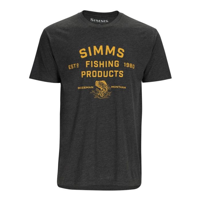 Simms Stacked Logo Bass T Shirt Charcoal Heather