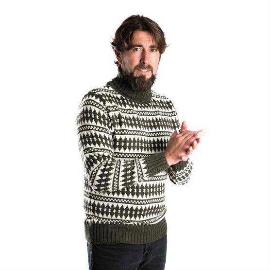 Fuza Wool Mens Gorm Sweater High Neck  Olive   White