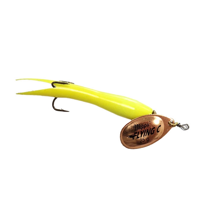 Mepps Flying C Spinner Fluo Gul Kobber - Perfekt til Laksefiskeri!