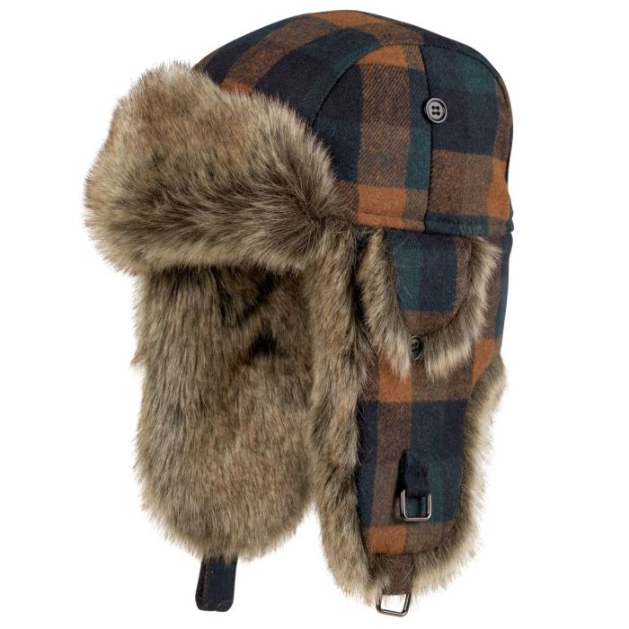 MJM Trapper Rex Faux Fur Vinterhat i Rust Check