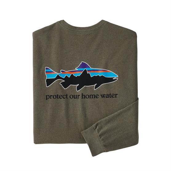 Patagonia Langærmet T-Shirt med Ørred Motiv - Garden Green