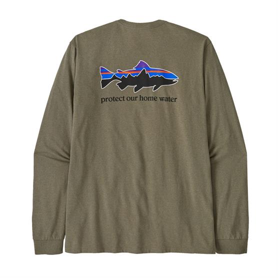 Patagonia Langærmet T-shirt med ørredlogo - River Rock Grøn
