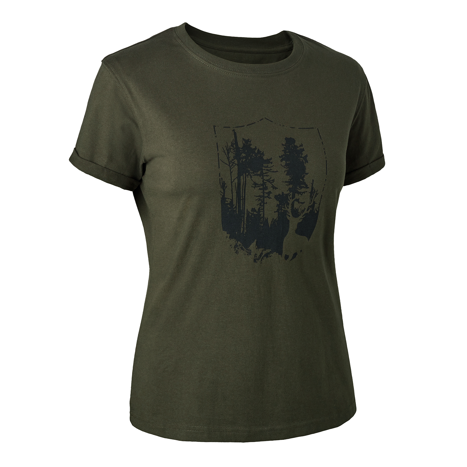 Deerhunter Dame T-shirt med Skjold - Bark Green Tilbud