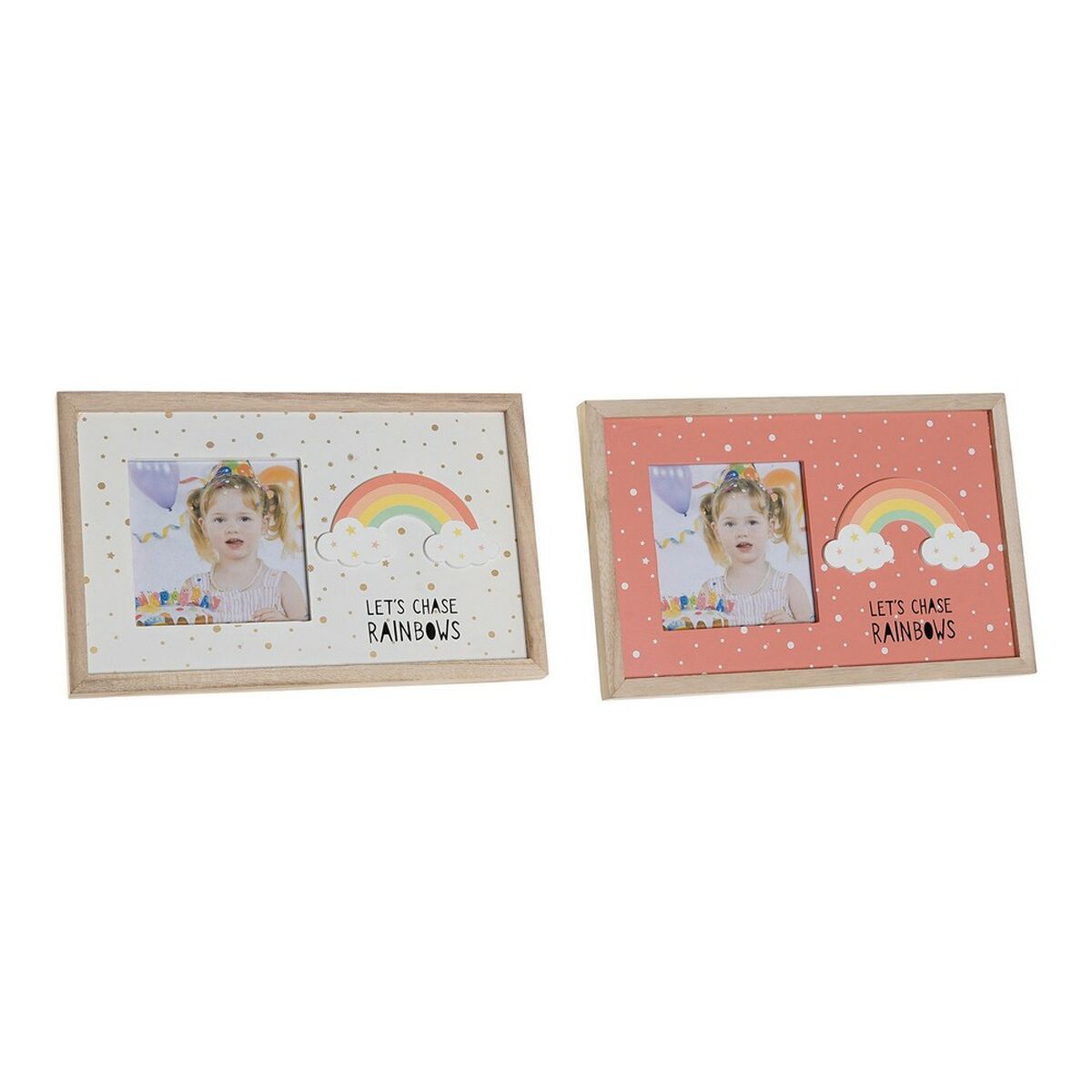 Fotoramme Dkd Home Decor Regnbue Pink Hvid Børns Træ Mdf   X   X   Cm    Enheder