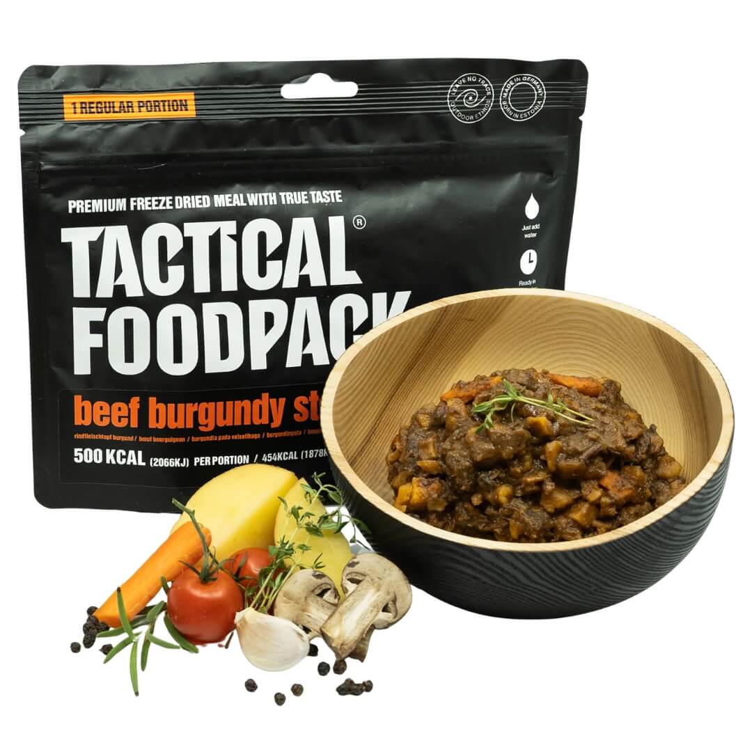 Frysetørret Mad   Tactical Foodpack   Oksekød Bourgogne Gryde