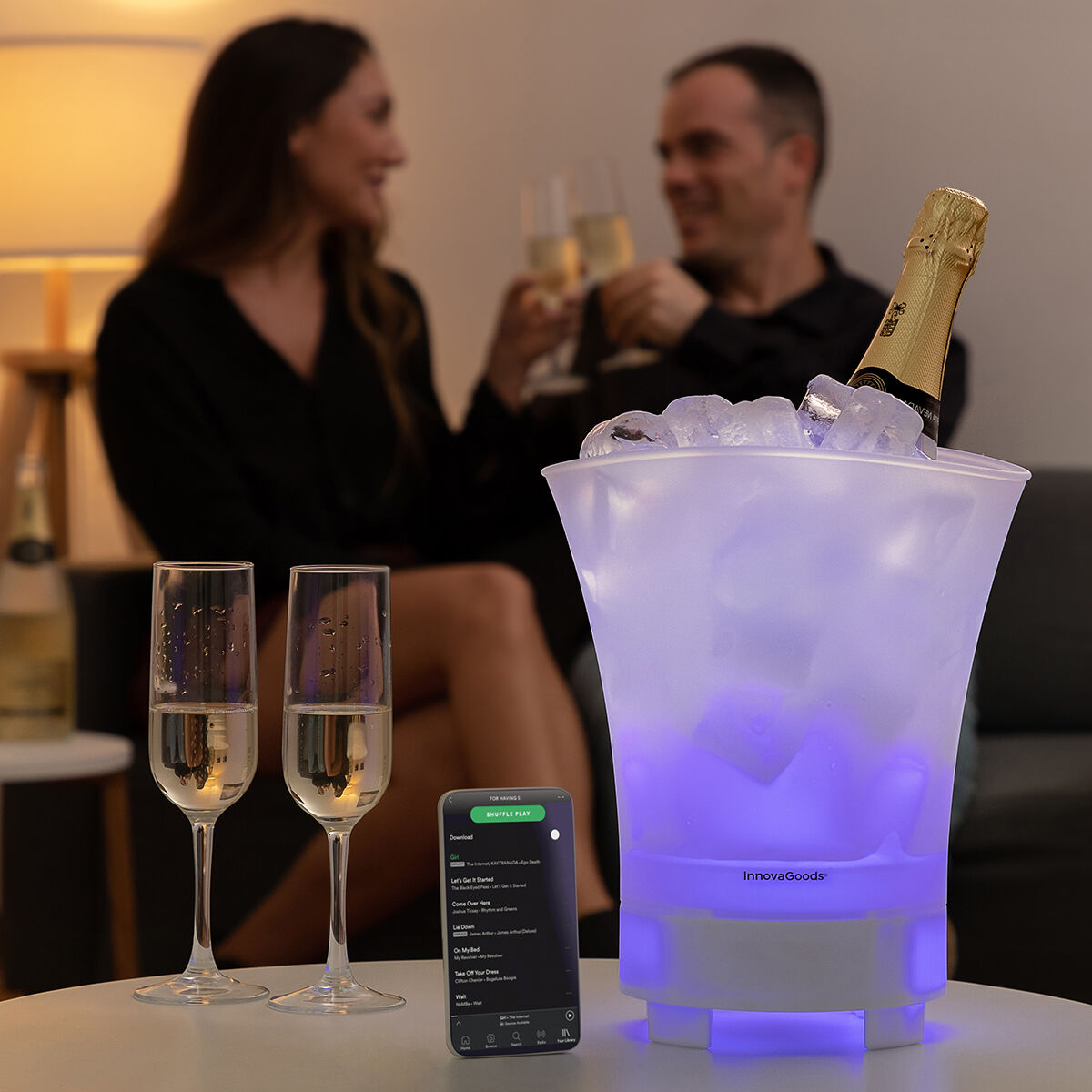 Led Kubus Med Genopladelig Højtaler Sonice Innovagoods