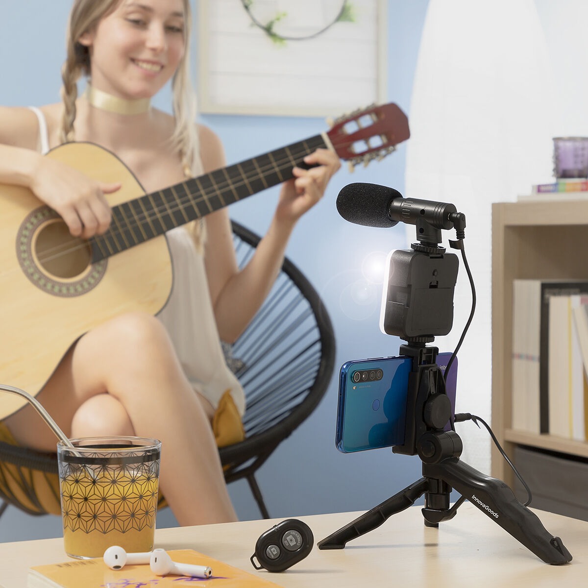 Vlogging Sæt Med Lys Mikrofon Og Fjernbetjening Plodni Innovagoods Dele