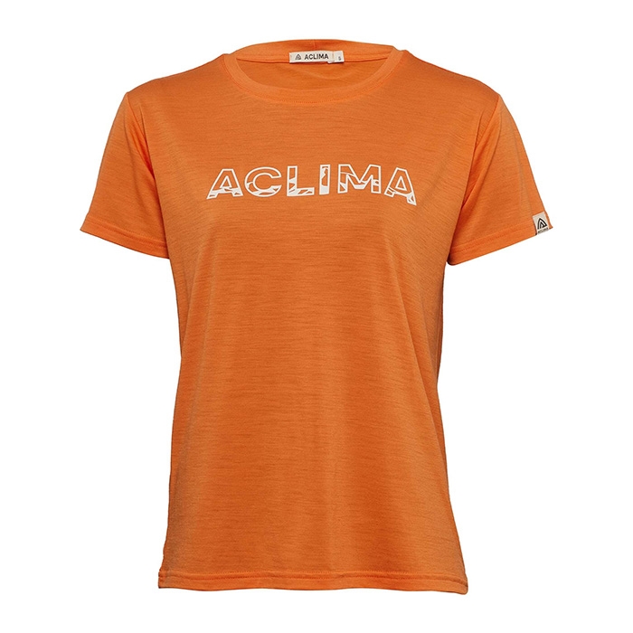 Aclima Lightwool T-shirt til kvinder – Orange Tiger på tilbud!
