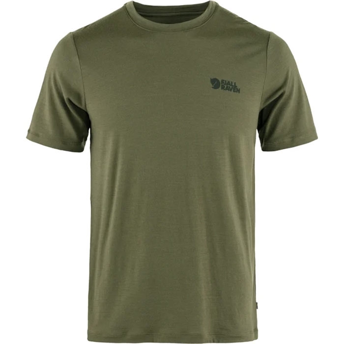 Fjällräven Abisko Uld Logo T-shirt til Mænd – Laurel Grøn