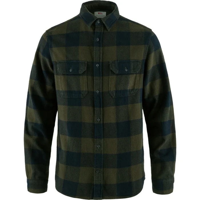 Fjällräven Herreskjorte i Tung Flannel – Mørk Skovstil