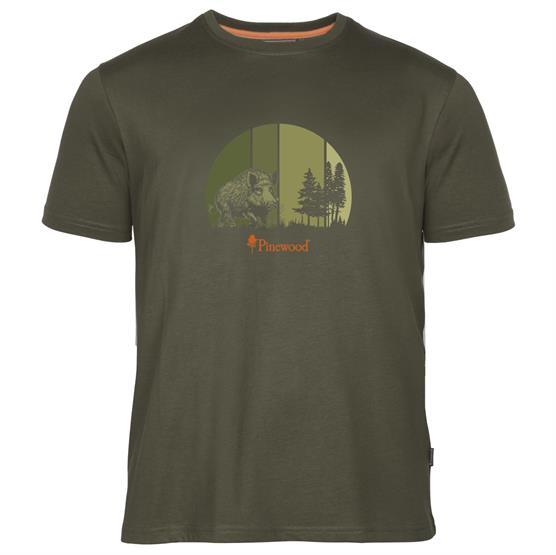 Pinewood Wild Boar T Shirt Mens  Olive