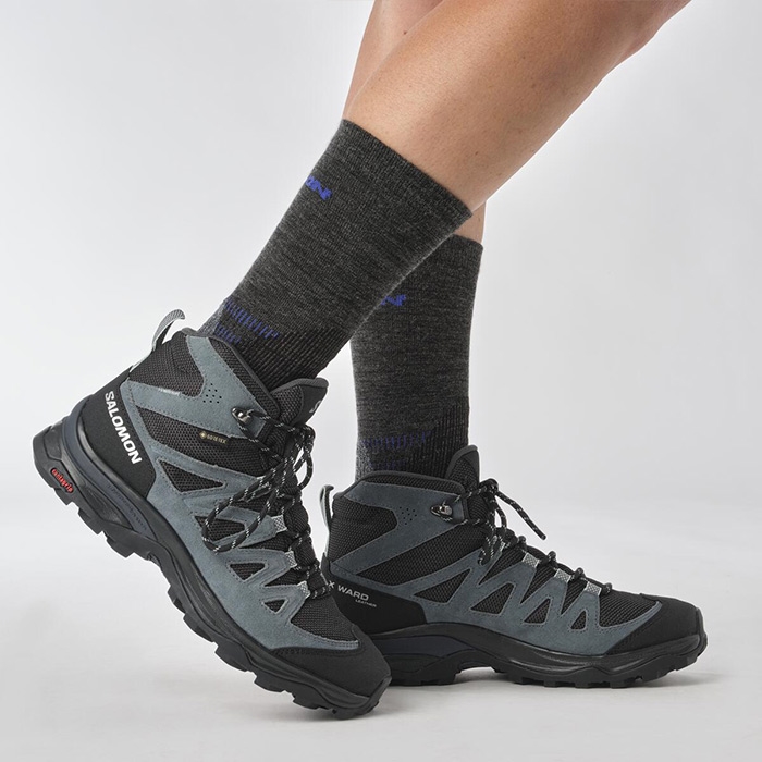 Salomon X Ward Leather Mid GTX Vandrestøvler til Damer - Blå/Sort