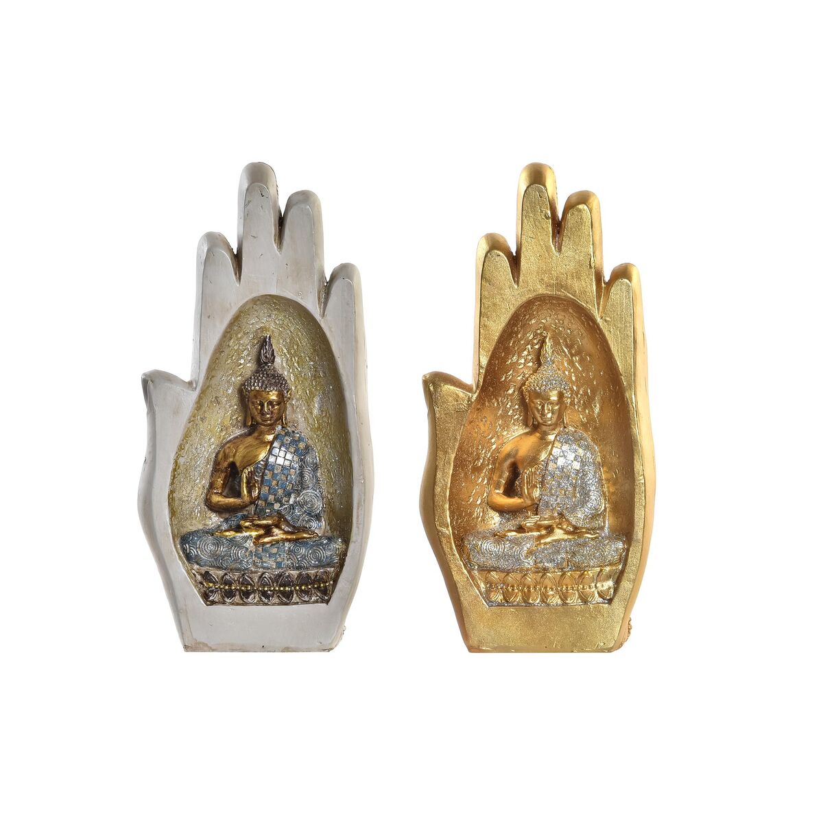 Dekorativ Figur Dkd Home Decor Grå Gylden Buddha Harpiks   X   X   Cm    Enheder