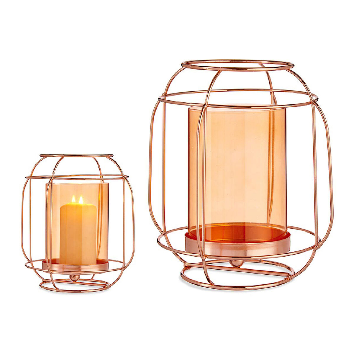Lyseholder Gift Decor Kobber Rav Metal Glas   X   X   Cm Laantarn