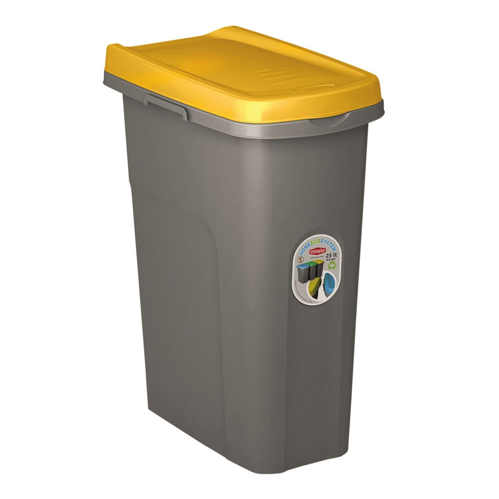 Skraldespand Med Låg Grå Med Gult Låg Grå Med Gult Låg   Liter