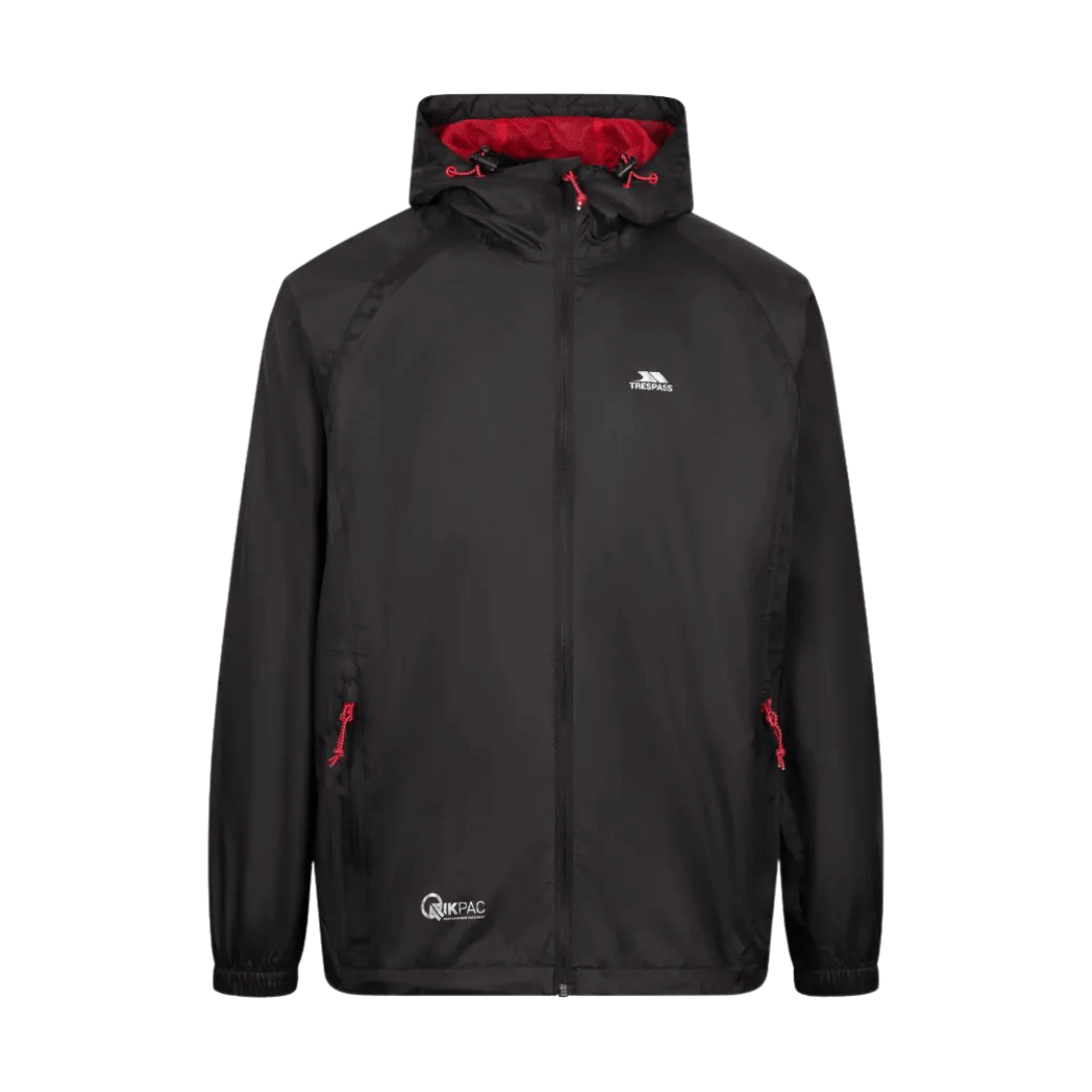 Sammenfoldelig Regnjakke Unisex - Trespass Qikpac Sort/Rød