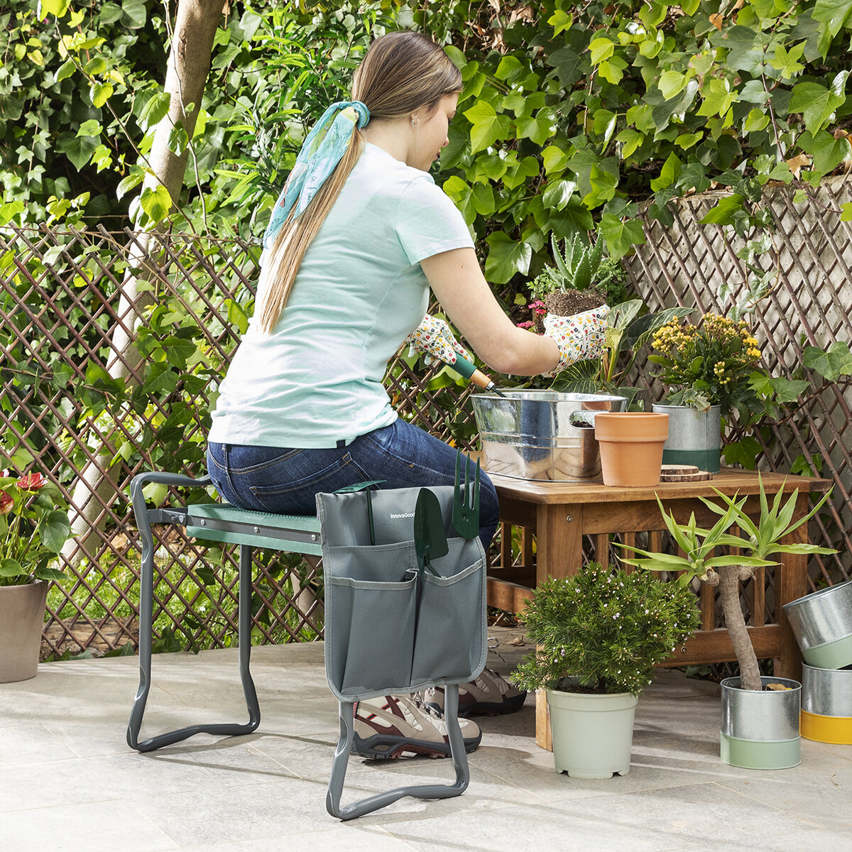 I  Folding Garden Seat Med Taske Til Værktøj Situl Innovagoods