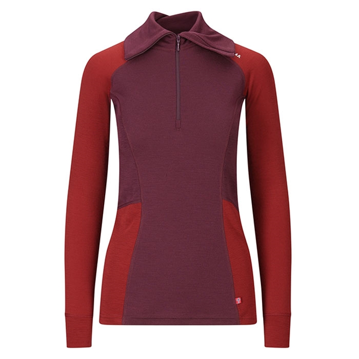 Aclima Warmwool Polo W Zip  Fig Red Dahlia L   Undertøj